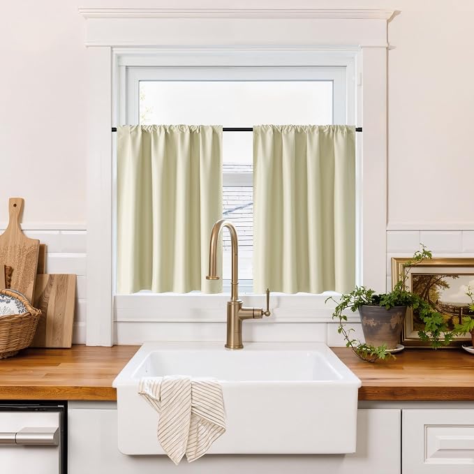 RYB HOME 100% Blackout Bathroom Curtains Over Sink 24 inches Long, Heat & UV by RYBHOME
