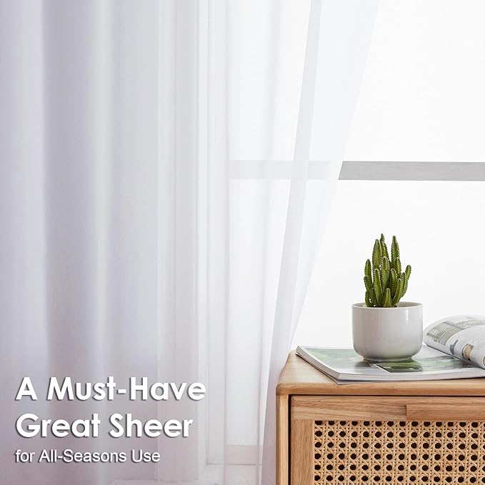 OVZME 2 Pack White Sheer Curtain Panels - Image 2
