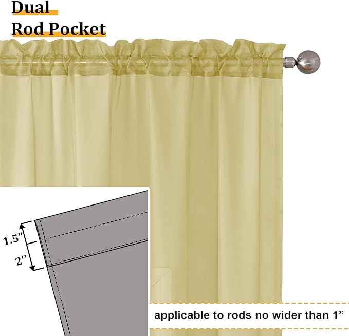 Aiyufeng Yellow Sheer Curtains 2 Panel Sets 90 Inches Long - Image 4