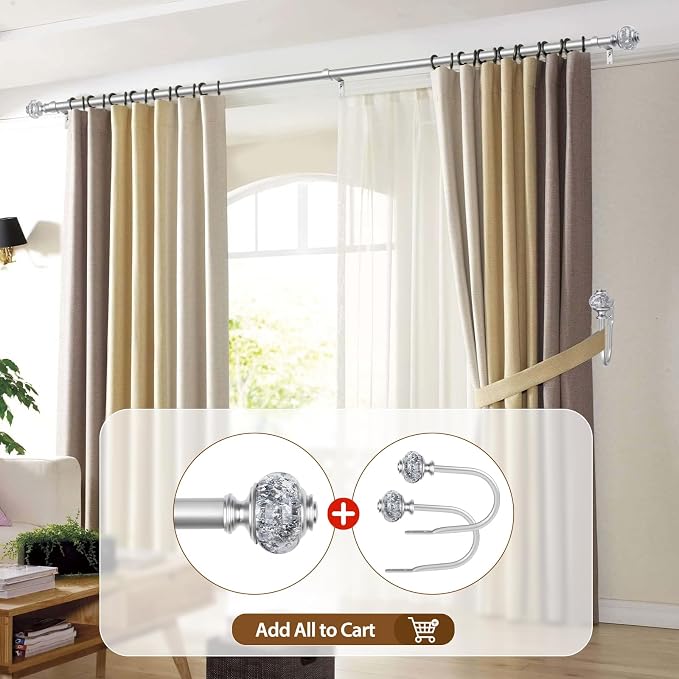 7/8 inch Curtain Rods for Windows 66 to 120 Inch, USFOOK Telescoping Splicing - Image 6