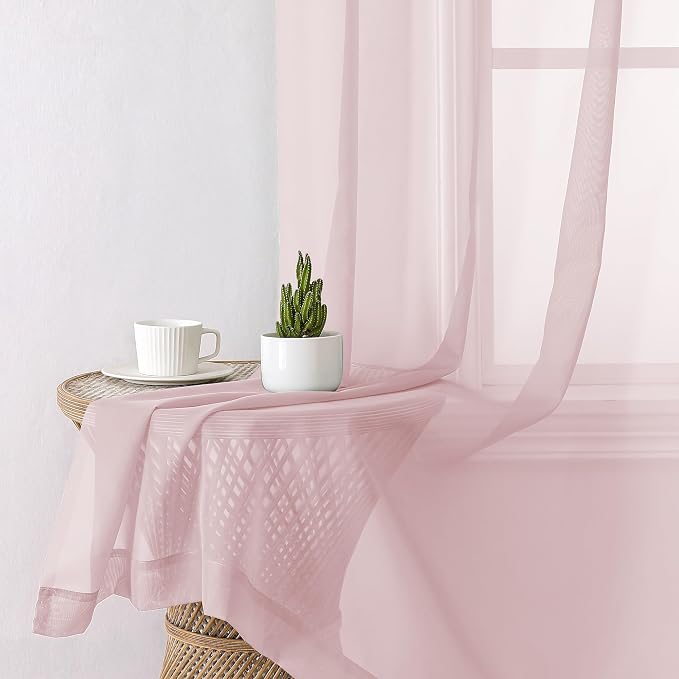 Lecloud Blush Pink Sheer Curtains 96 Inches Long 2 Panels, Modern Airy Voile - Image 4
