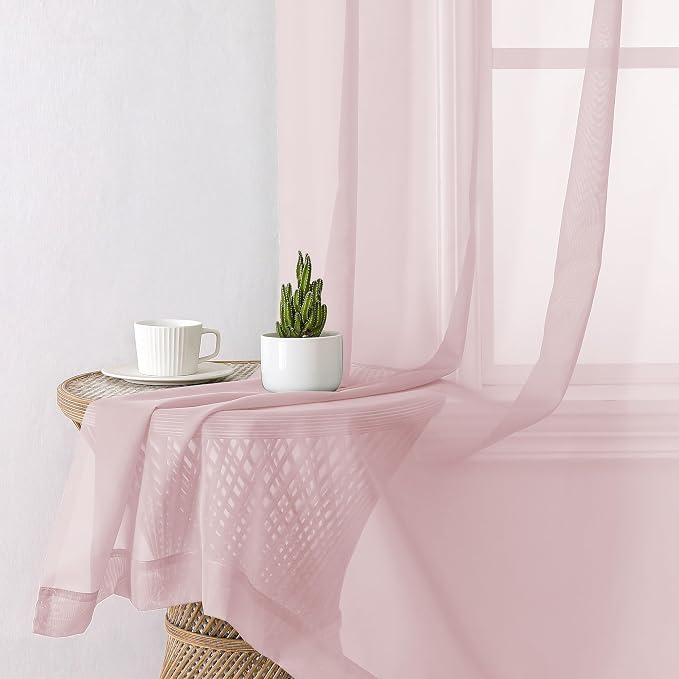 Lecloud Blush Pink Sheer Curtains 90 Inches Long 2 Panels, Modern Airy Voile - Image 4