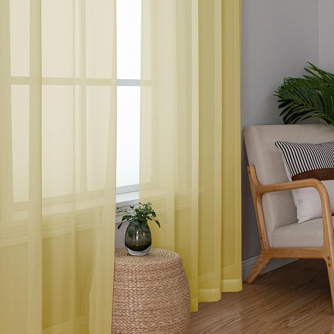 Simplebrand Yellow Short Sheer Curtains 45 Inch Length - Image 4