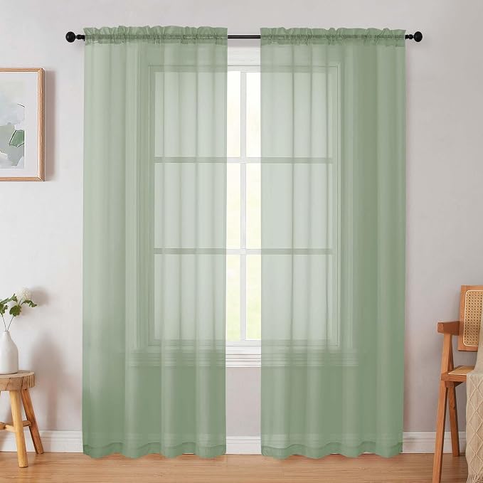Sage Green Sheer Curtain for Bedroom Living Room 78 Inches Long 2 Panels Set by WelvetBLK