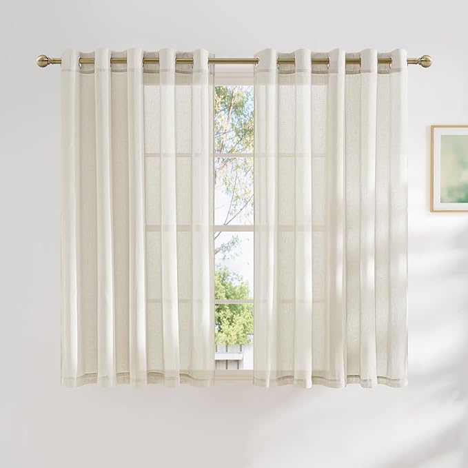 NICETOWN Linen Sheer Kids Room Curtains 63 inches Long, Grommet Linen Blend by NICETOWN