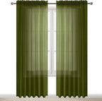DWCN Olive Green Sheer Curtains Semi Transparent Voile Rod Pocket Curtains - Image 9