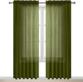 DWCN Olive Green Sheer Curtains Semi Transparent Voile Rod Pocket Curtains by DWCN
