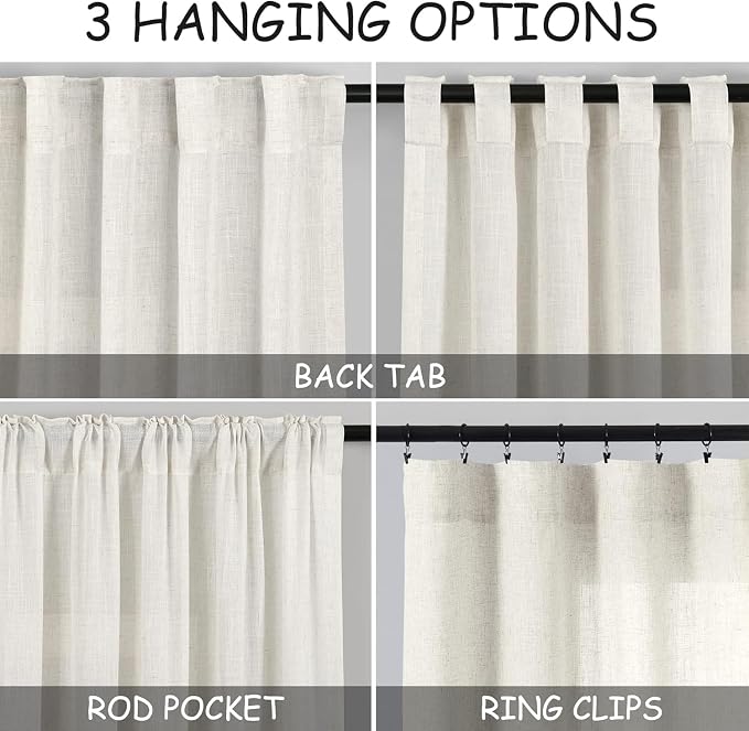 Nanspring 45 Inch Short Window Linen Curtains, Kitchen Window Curtains Over - Image 2