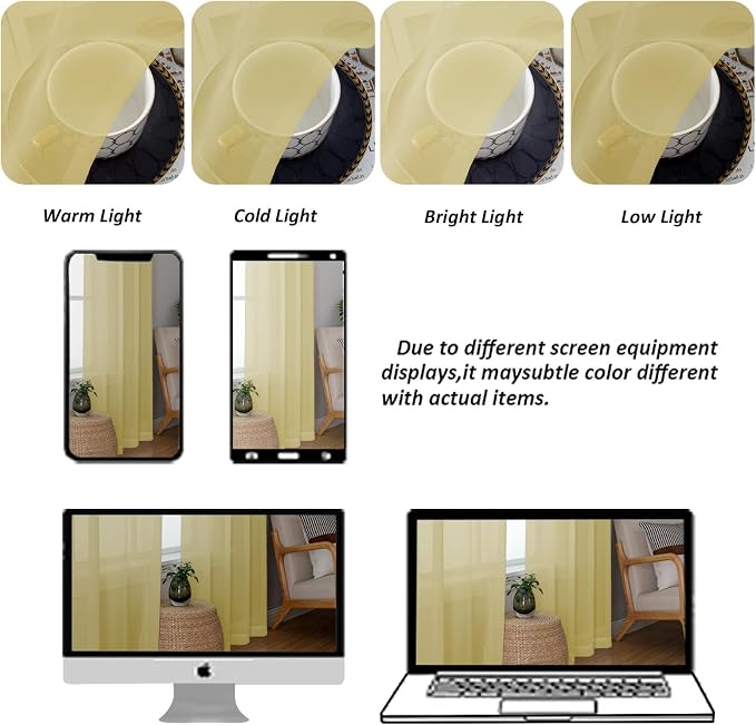Chyhomenyc Mustard Yellow Sheer Curtains 96 inches Long 2 Panels, Light - Image 8