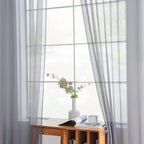 youleyar Solid Sheer Rod Pocket Curtain Voile Draperies 2 Panels White Beige - Image 4