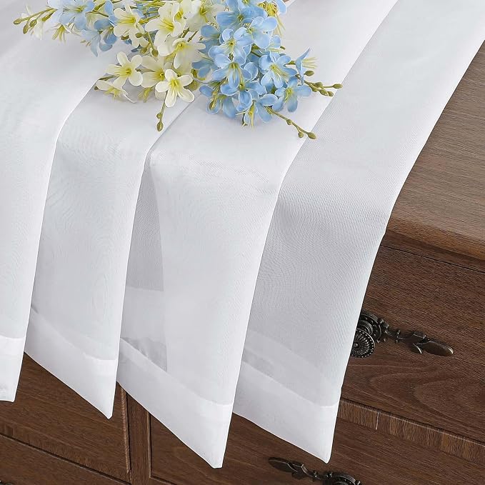 White Window Sheer Curtains 54 inch Length, Soft Airy Light Filtering Sheer - Image 8