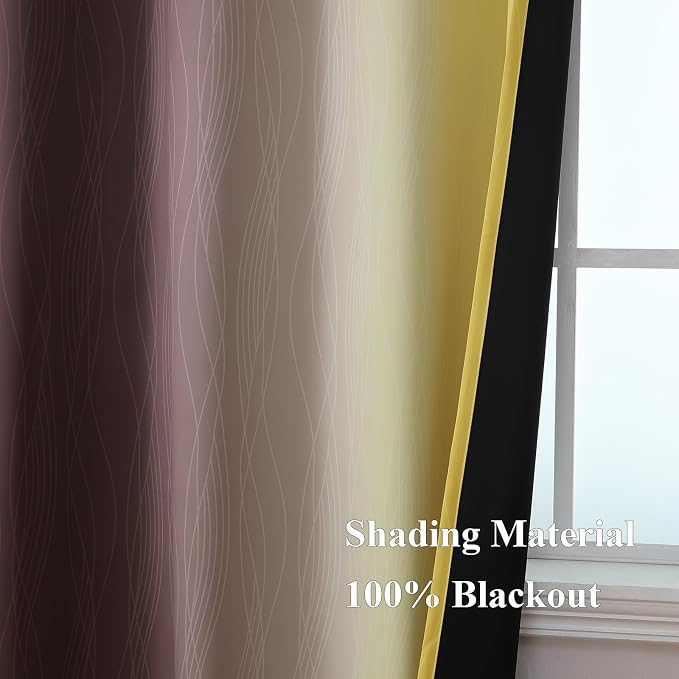 Estelar Textiler Yellow and Brown Blackout Curtains, Full Light Blocking - Image 5