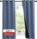 NICETOWN Stone Blue 100% Blackout Small Curtains 63 inches Long, Thermal by NICETOWN