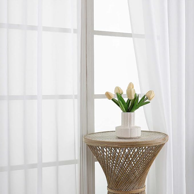 OVZME White Sheer Curtains 72 Inches Long 2 Panels Set, Light Filtering Sheer - Image 3