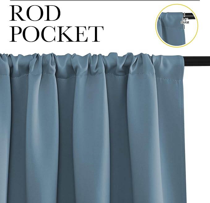 NICETOWN Blackout Curtains for Living Curtains, Smoky Blue, 2 Panels, 29 by 30 - Image 2