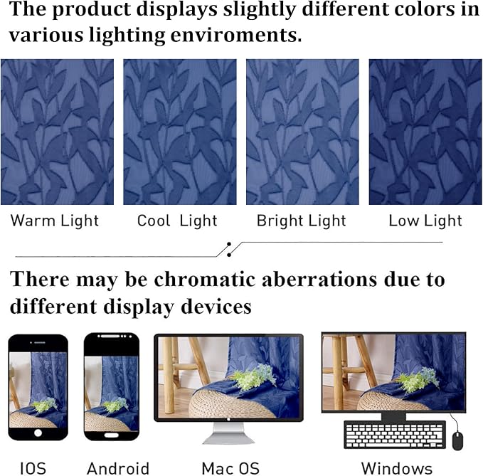 Lecloud Leia Dusty Blue Sheer Kitchen Curtains 30 Inch Length 2 Panels Set - Image 4