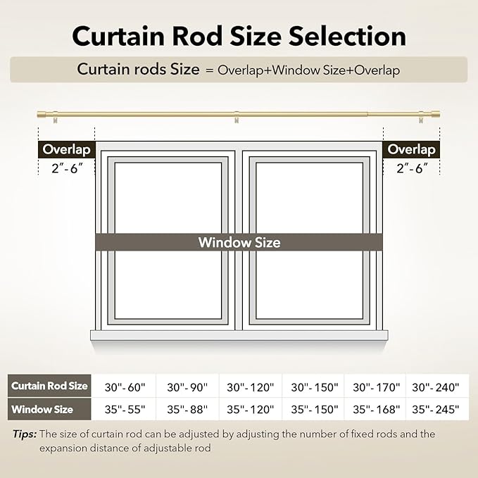 IFELS Heavy Duty Curtain Rods for Windows 66 to 120 Inch, 1 Inch Gold Curtain - Image 5