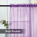youleyar Solid Sheer Rod Pocket Curtain Voile Draperies 2 Panels White Beige - Image 3