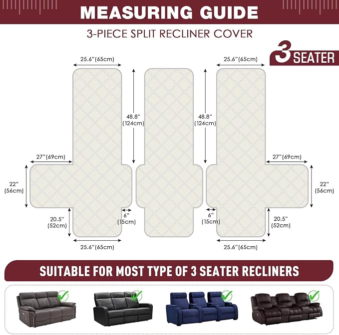 TAOCOCO 100% Waterproof Recliner Sofa Covers 3 Seater, Split Couch Covers - Image 2