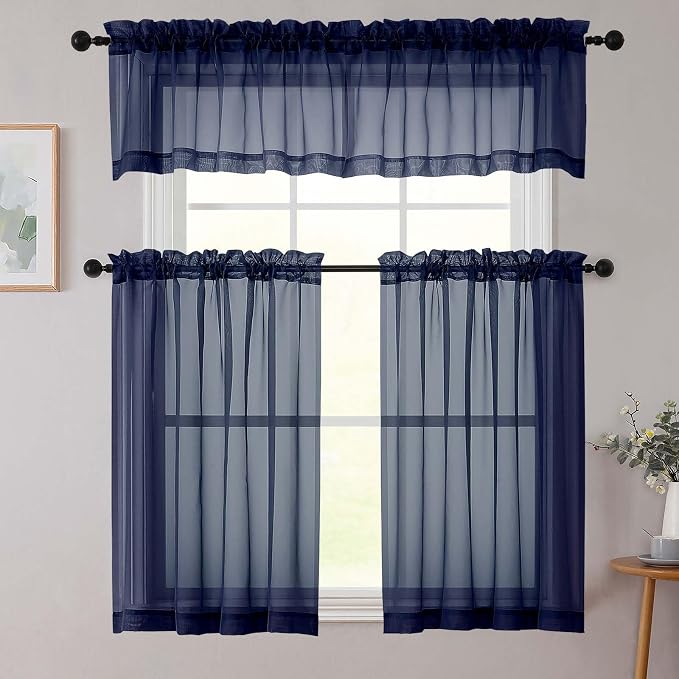 Navy Blue Valances for Windows, Modern Solid Mini Small Window Curtains for - Image 8