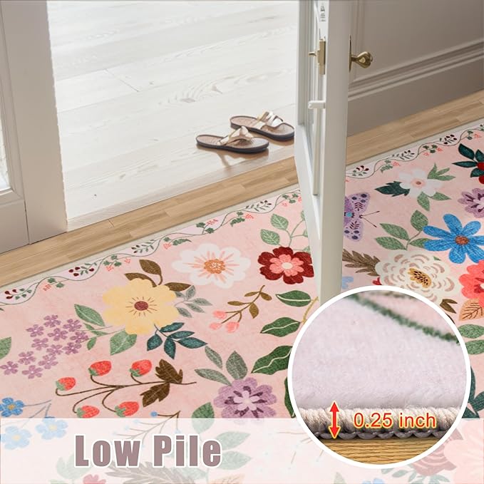 Area Rugs 9x12 Living Room: Floral Washable Rug Vintage Large Soft Boho - Image 8