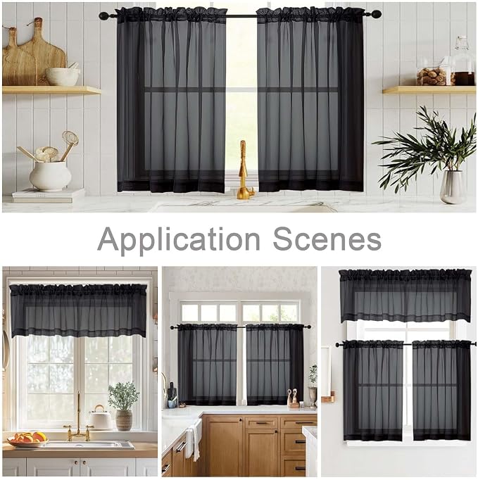 Black Valances for Windows, Modern Solid Mini Small Window Curtains for Cafe - Image 6