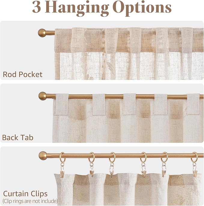 jinchan Belrose Linen Floral Cafe Curtains 45 Inch Length Embroidered Farmhouse - Image 7
