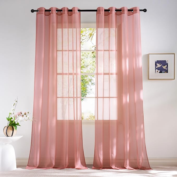 NICETOWN Living Room Coral Pink Sheer Curtains 96 inch Length, Grommet Airy by NICETOWN