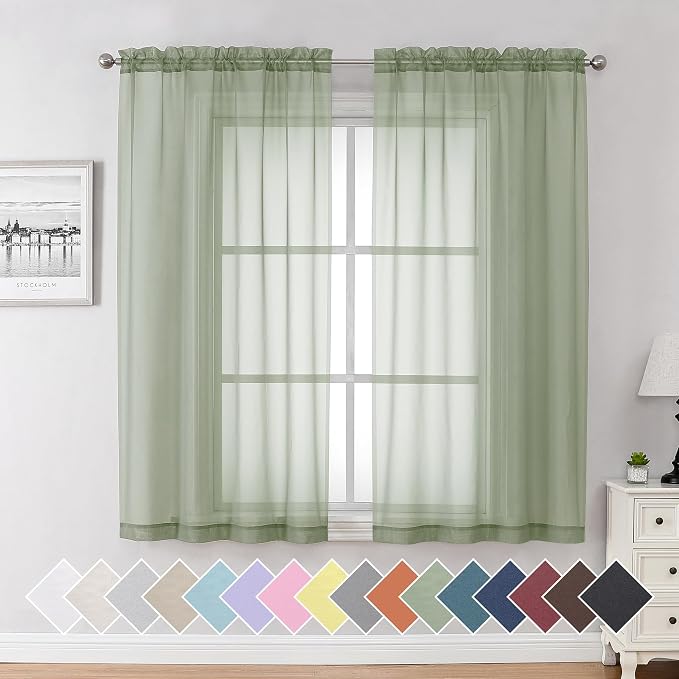 Aiyufeng Sage Green Curtains Sheer by Aiyufeng