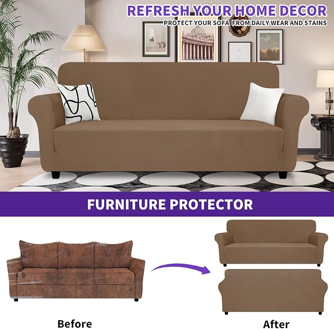 ZNSAYOTX Super Stretch Sofa Cover, New Striped Sofa Covers Fitted Slipcovers - Image 2