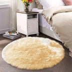 Latepis Yellow Rug for Bedroom Circle Faux Sheepskin Fur Round Rugs 5ft Furry - Image 2
