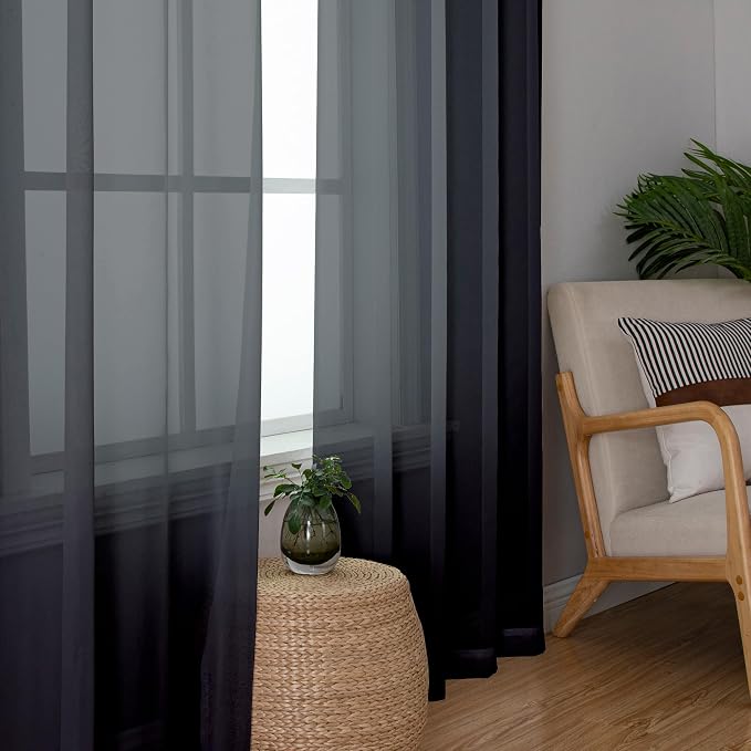 Lecloud Black Sheer Curtains 50 Inch Length 2 Pcs, Light Filtering Bedroom - Image 8