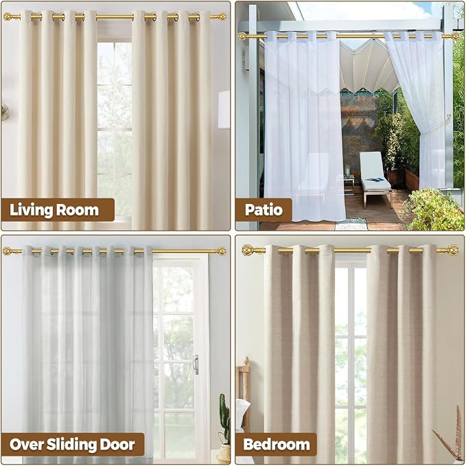 KAMANINA Gold Curtain Rod 32 to 58 Inch, 7/8 Inch Single Adjustable Curtain Rods - Image 8