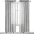 DWCN Grey Sheer Curtains Semi Transparent Voile Rod Pocket Curtains - Image 9