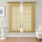 OWENIE Sheer Gold Curtains, Sheer Curtains 63 inch Length 2 Panels Set by OWENIE