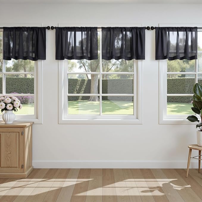 MIULEE Black Valance for Windows, 4 Panels Set, Light Filtering Small Short by MIULEE