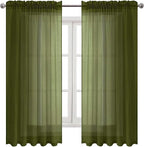 DWCN Olive Green Sheer Curtains Semi Transparent Voile Rod Pocket Curtains - Image 9