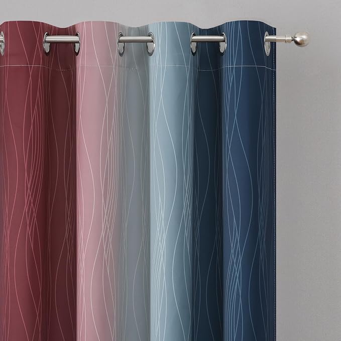 Estelar Textiler Navy Blue and Burgundy Red Ombre Blackout Curtains 54 Inch - Image 4