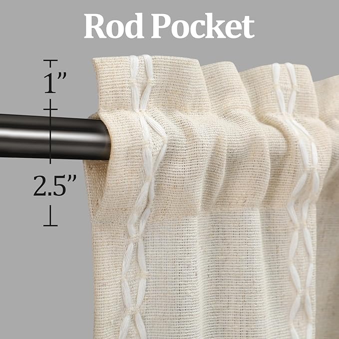 Boho Kitchen Cafe Curtain 24 Inch Length, 36 Inch Width, Single Panel Beige - Image 3