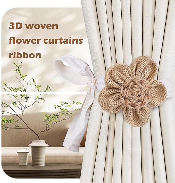 SRG 4pcs Handmade Rope Curtain Tiebacks | Boho Flower Curtain Holdbacks | - Image 7