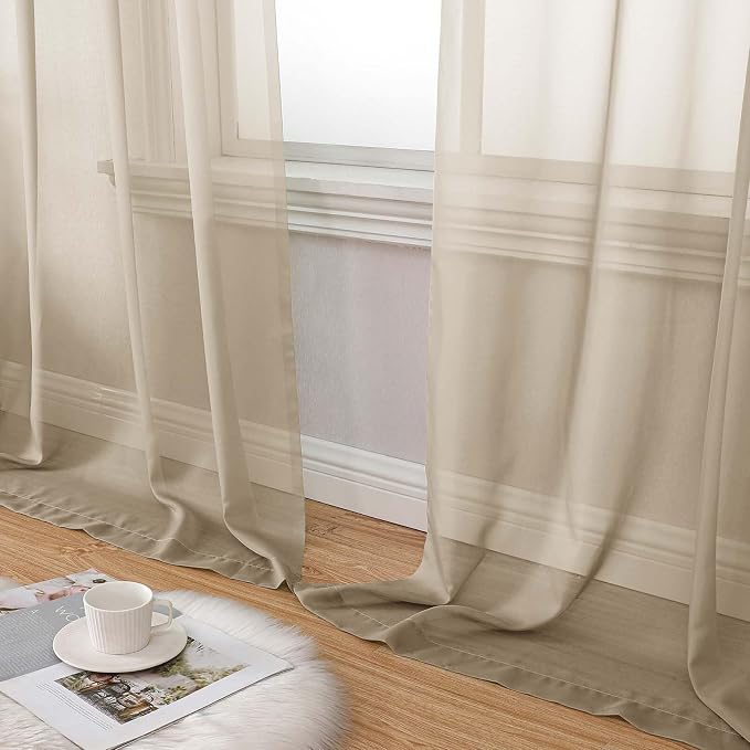 Taupe Sheer Curtains for Bedroom Living Room 96 Inches Long 2 Panels, Modern - Image 8