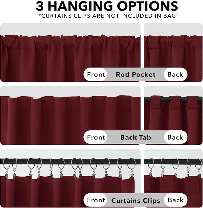 Deconovo Solid Back Tab and Rod Pocket Curtains Thermal Insulated Blackout - Image 2