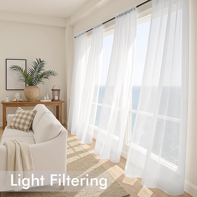 MIULEE White Sheer Curtains 84 Inches Long, 4 Panels Set, Light Filtering Rod - Image 4
