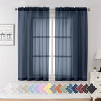 Aiyufeng Navy Blue Sheer Curtains 63 inch Length 2 Panels Set, Sheer Blue by Aiyufeng