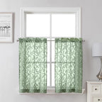 Lecloud Leia Sage Green Sheer Kitchen Curtains 30 Inch Length 2 Pcs, Jacquard by Lecloud