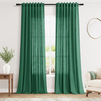 Dark Green Linen Curtains 90 Inch Long 2 Panels Set by Nanspring
