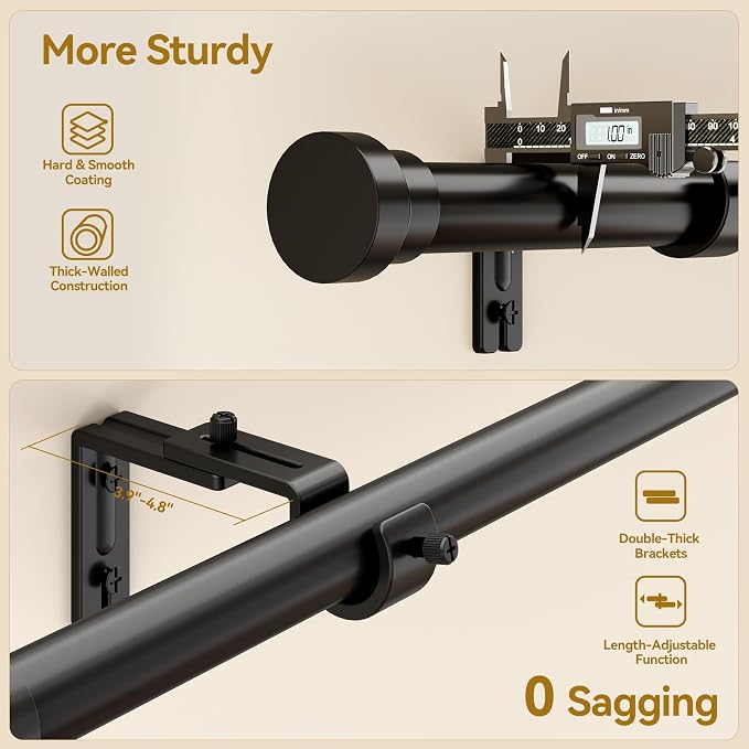 YaFex Curtain Rods 32-170 Inch, Heavy Duty 1 Inch Adjustable Curtain Rod - Image 3