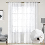 HOMEIDEAS White Sheer Curtains 52 X 96 Inches Long 2 Panels Embroidered Leaf - Image 2