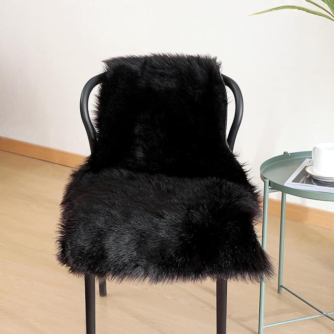 linmopm Faux Fur Rug Sheepskin Shag Fluffy Fuzzy Black 2x3 ft Small Rugs - Image 2