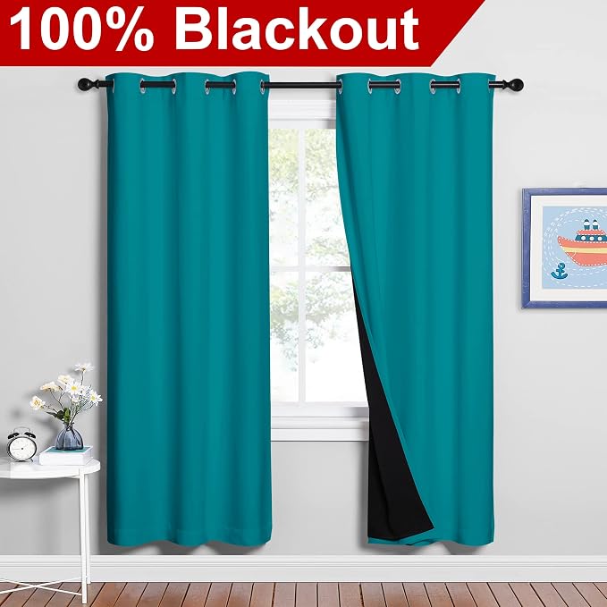 NICETOWN Full Shade Curtain Panels, Peacock Teal, Pair of Thermal Insulated & - Image 2